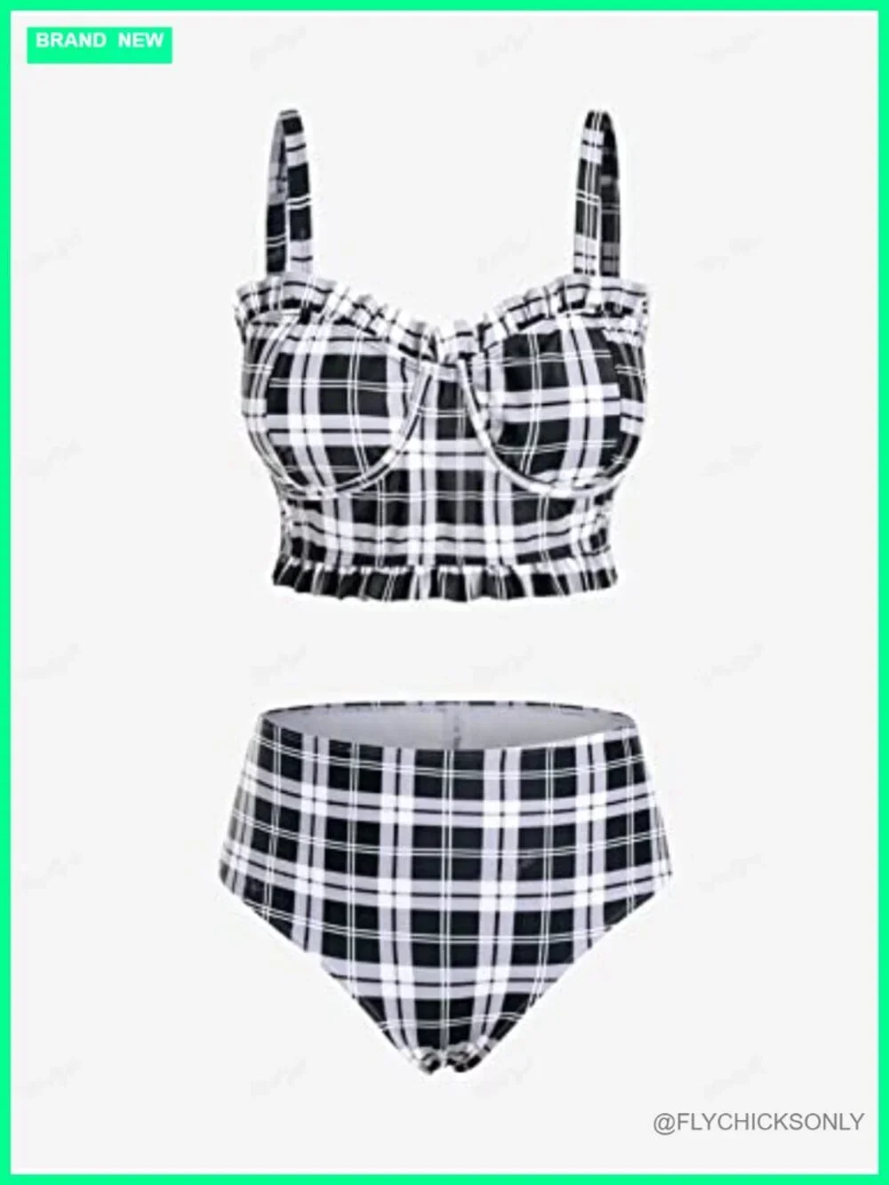 Plus Size Ruffles Flounce Padded Plaid Tankini Swimsuit Set